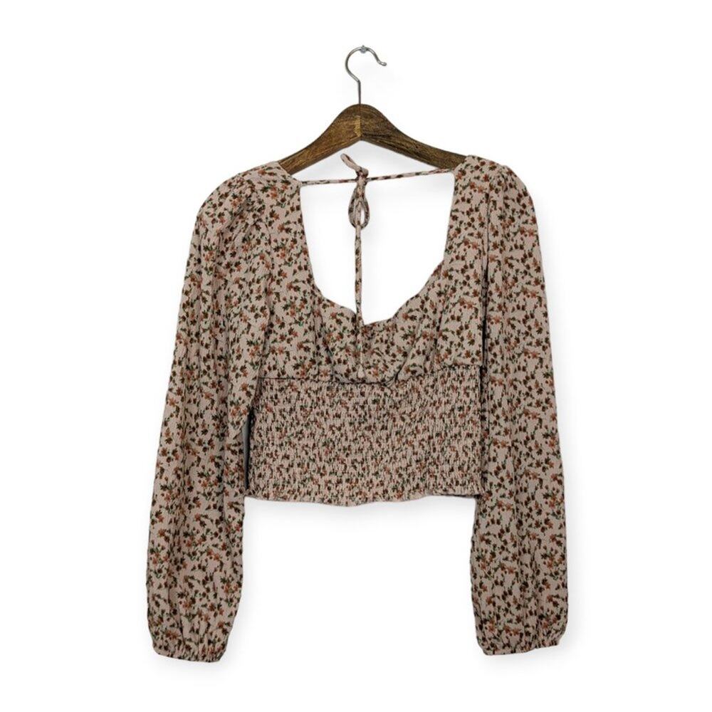 Bloomfield Floral Blouse XL Smocked Crop Long Sleeve Boho Cottagecore - Picture 2 of 7